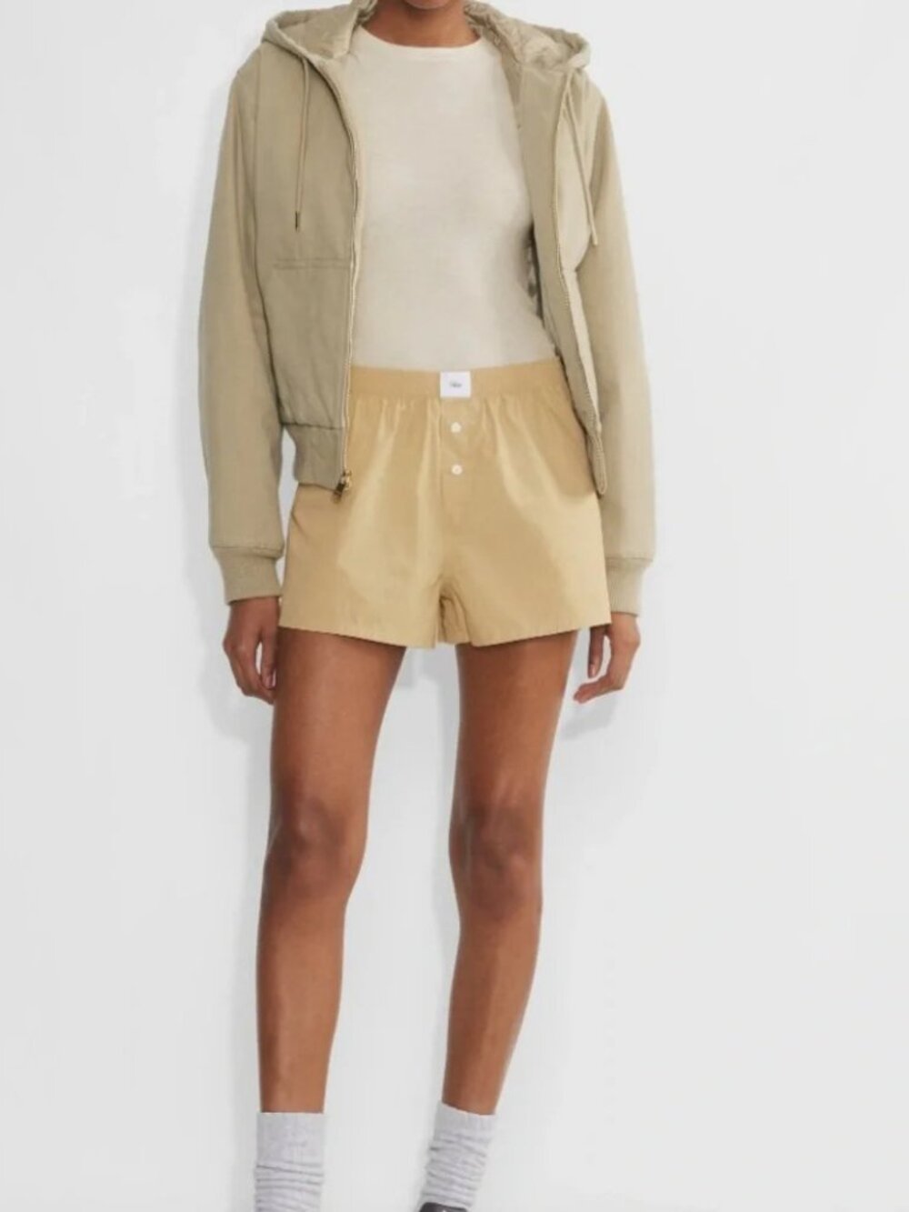 Aritzia TNA Dally Cotton Poplin Boxer Shorts Lounge Athletic Shorts Khaki Small